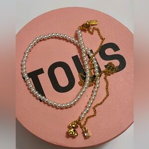 Tous bold bear Pearl Necklace with 18kt gold over silver plating 45cm